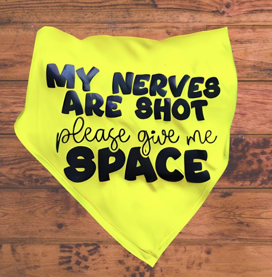 My Nerves are Shot - Nervous, Need Space - Dog Bandana - Triangle Tie on - 26"/31.5"